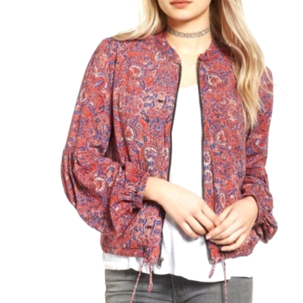 Free People NWOT Paisley Bell Sleeve Zip up the Front Casual Jacket sz MED